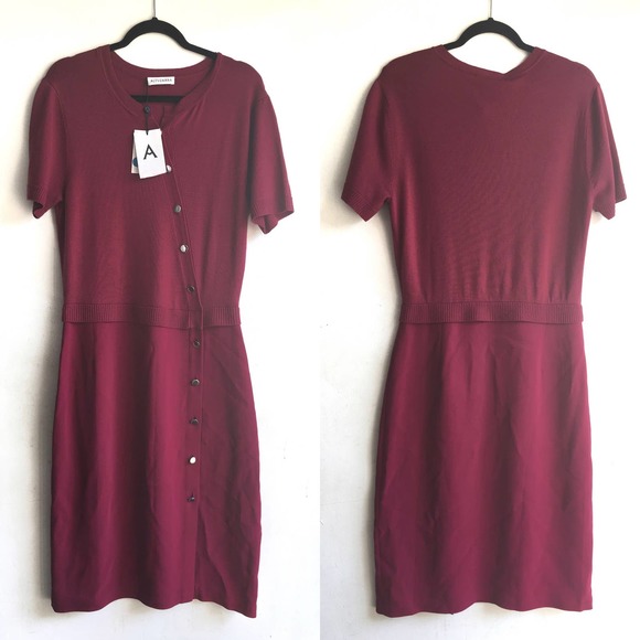 ALTUZARRA Jefferson Dress Burgundy Knit Button Midi - Picture 4 of 7